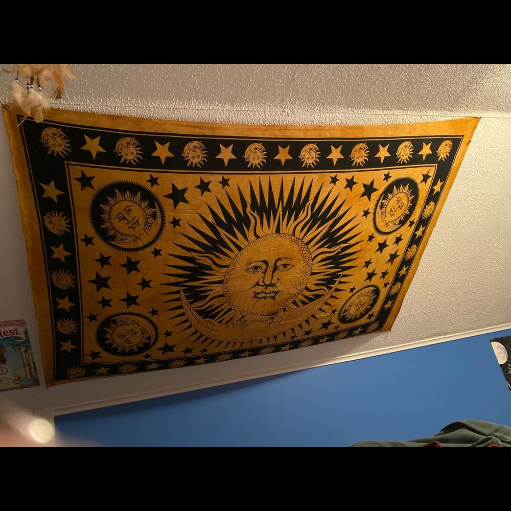 golden sun and moon tapestry